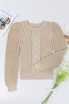 Apricot Cable Knit Puff Sleeve Sweater