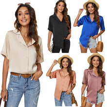  Women's Temperament Solid Color Button-Up Shirt Top