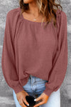 Pink Waffle Texture Casual Square Neck Pullover Top | Available in 5 Colors