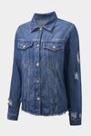 Black Casual Distressed Raw Hem Buttons Denim Jacket | Available in 3 Colors