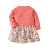 Pink Cherry Blossom Baby Dress with Matching Coral Sweater