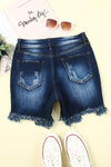 Blue Distressed High Waist Denim Shorts