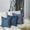 Modern Denim Throw Pillow with Piping Boarder in Geometric Design Pattern