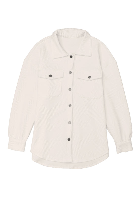 Beige Solid Textured Flap Pocket Buttoned Shacket | Available in 4 Colors