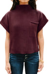 Oatmeal Patch Pocket Ribbed Knit Short Sleeve Sweater | Available in 7 Colors