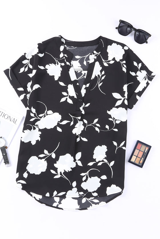 Floral Printed V Neck Short Sleeve Blouse | Available in 3 Colors