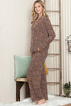 Leopard Print Lapel Neck Shirt and Drawstring Pants Loungewear Set