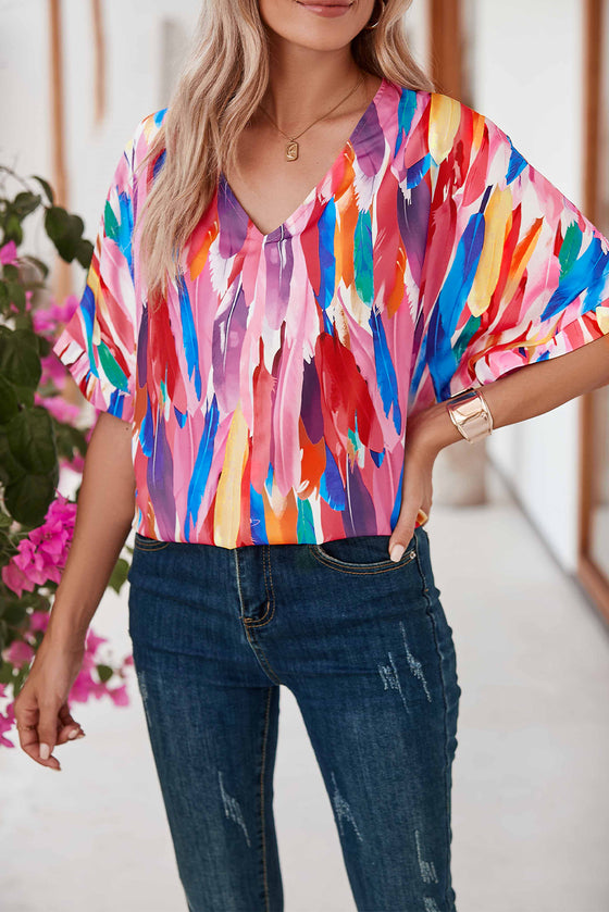 Multicolor Watercolor Abstract Design Blouse