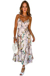 Apricot Tropical Print Spaghetti Straps Dress