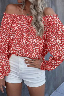  Red Floral Off Shoulder Lantern Sleeve Blouse | Available in 2 Colors