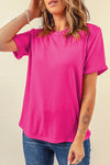 Pink Solid Color Basic Crew Neck Plain Tee | Available in 7 Colors