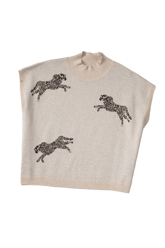 Beige Cheetah Pattern Short Sleeve Sweater | Available in Black