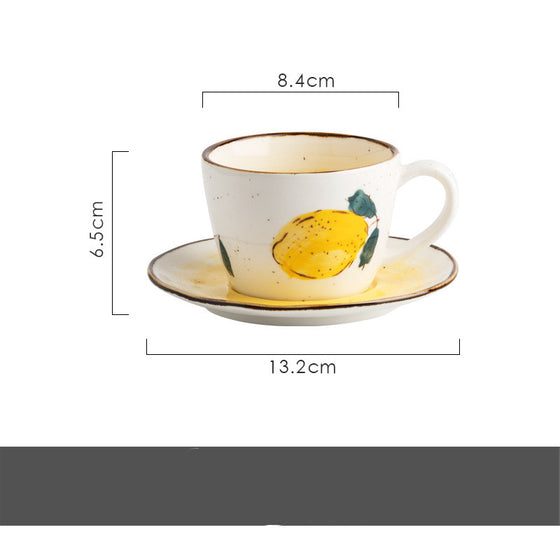 Retro Lemon Ceramic Coffee Cup and Saucer