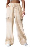 Apricot Loose Drawstring High Waist Crinkled Cargo Pants