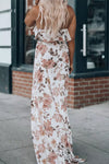 White Floral Slit Ruffled Halter Neck Maxi Dress