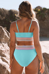 Sky Blue Striped Patchwork Bikini Set | Available in 3 colors