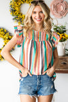 Striped Keyhole Sleeve Blouse | Available in 2 Patterns