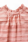 Coral Paradise Textured Striped Frill Neck Knot Ruffle Top