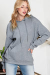 White Lattice Textured Kangaroo Pocket Drawstring Hoodie