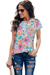 Multicolor Floral Print Asymmetric Hem T Shirt