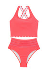 Rose Scalloped Sleeveless High Waisted Two-Piece Swimsuit | Available in 2 Colors