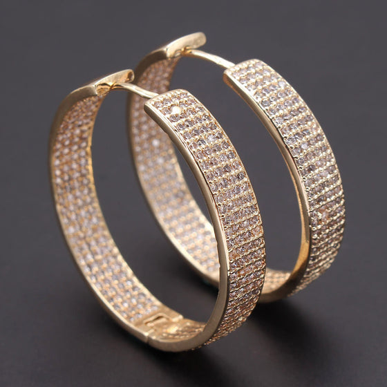 Zircon Hooped Earrings in Gold Finish