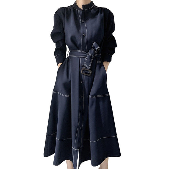 Women's Belted Dress with Tailor-stich Detail