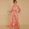 Vintage Style Maxi Dress in Red and Cream Floral Pattern