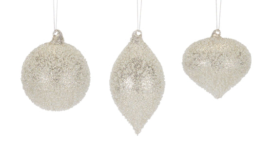 Set of 6 Glass Christmas Ornaments in Champaine and White Color