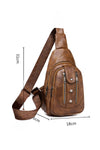 Brown PU Leather Zipped Multi-pockets Crossbody Sling Bag