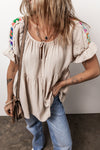 Beige Embroidered Crinkle Blouse