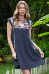 Navy Blue Embroidered Short Dress