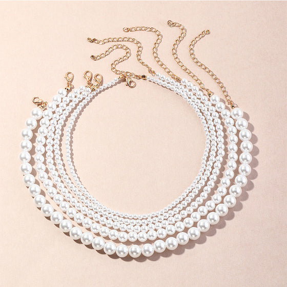 Elegant 5-Layered Pearl Necklace Set