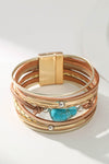 Khaki Multi-layer Leather Turquoise Beaded Bracelet