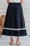 Black Ric Rac Trim High Waist Maxi Skirt