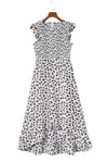 White Smocked Sleeveless Leopard Print Dress