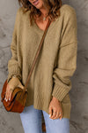 Khaki Knit Pullover Drop Shoulder Oversized Sweater