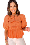 Orange Knotted Puff Short Sleeve Blouse