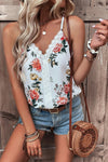 White Floral Print Lace V-Neck Cami