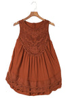 Apricot Casual Contrast Lace Crochet Button Back Sleeveless Shirt