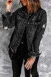 Black Casual Distressed Raw Hem Buttons Denim Jacket | Available in 3 Colors