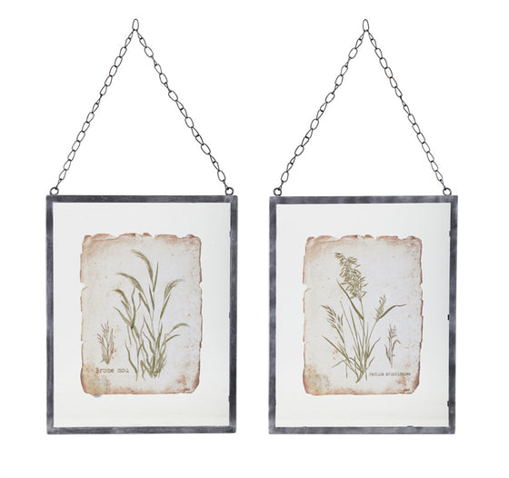 Set of 2 -Wild Grass Print Framed in Metal