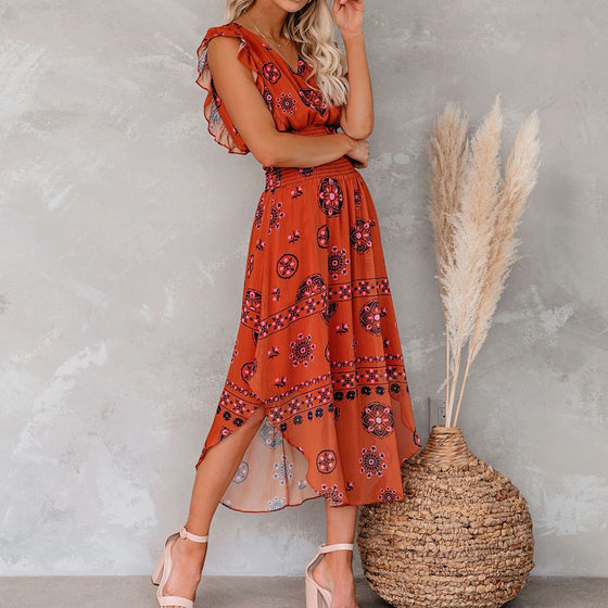 Southwestern Inspired Long Dress with Smocked Elastic Waist