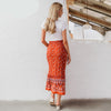 Women's Long Orange Patterned Skirt