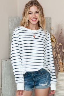  Striped Print Casual Long Sleeve Pullover Top | Available in 2 Colors