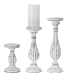  Set of 3 -Standing Candle Holders in Antiqued White Finish