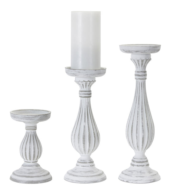 Set of 3 -Standing Candle Holders in Antiqued White Finish