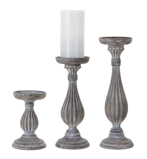 Set of 3 -Standing Candle Holders in Antiqued Gray Finish