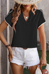 Black V Neck Lace Petal Blouse