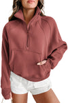 Brown Zip Up Stand Collar Thumbhole Sleeve Sweatshirt | Available in 4 Colors